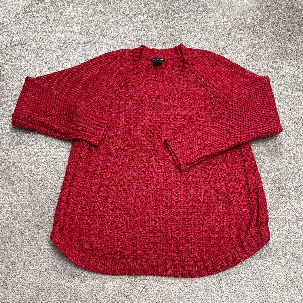 Calvin Klein Jeans Women's L Red Chunky Pullover Sweater Scoop Neck Acrylic